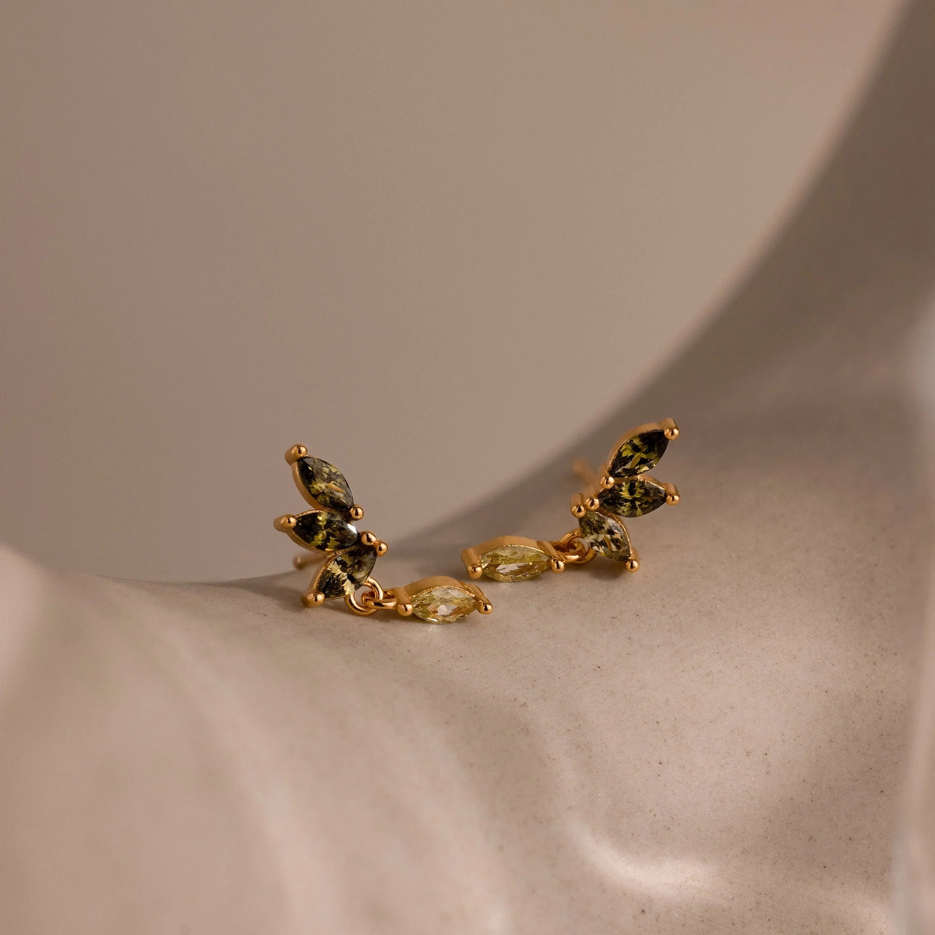 Peridot Marquise Drop Studs Silver 18K Gold Plated