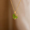 Pave Jade Clover Necklace Silver 18K Gold Plated