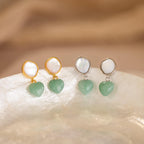 Jade Heart Drop Earrings Silver 18K Gold Plated