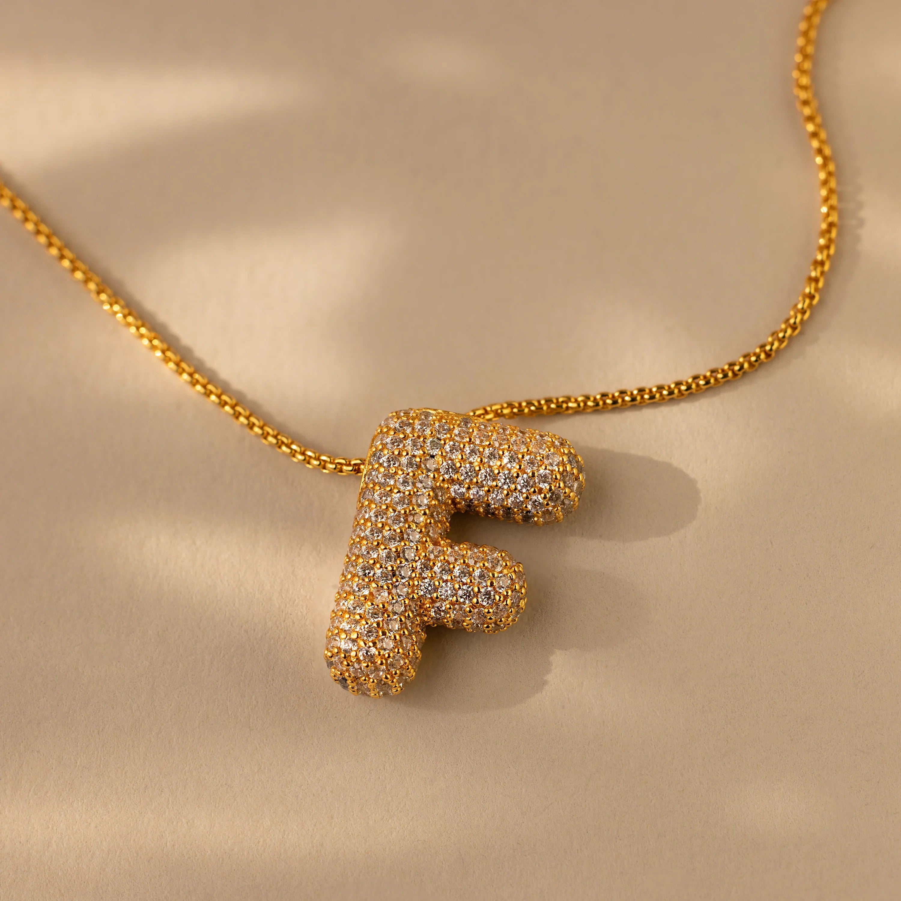 Pave Puff Letter Necklace Silver 18K Gold Plated