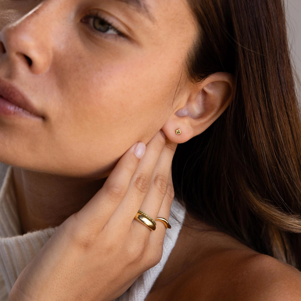 Square Bezel Peridot Flatback Studs Silver 18K Gold Plated