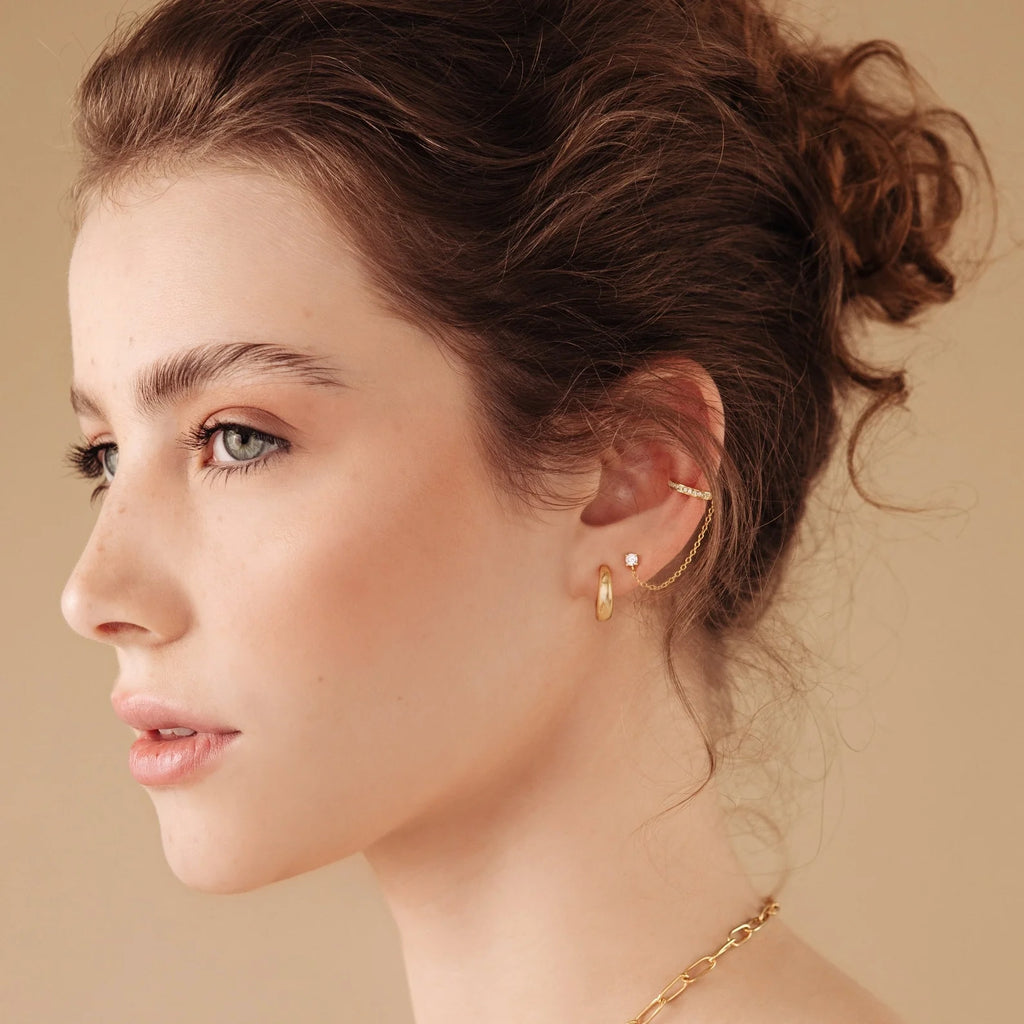 Pave Chain Ear Cuffs Silver 18K Gold Plated