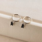 Onyx Baguette Drop Huggies Silver 18K Gold Plated