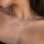 Diamond Link Chain Necklace Silver 18K Gold Plated