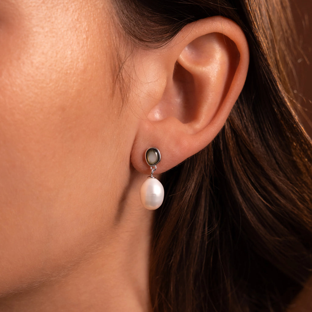 Midnight Pearl Drop Earrings Silver 18K Gold Plated