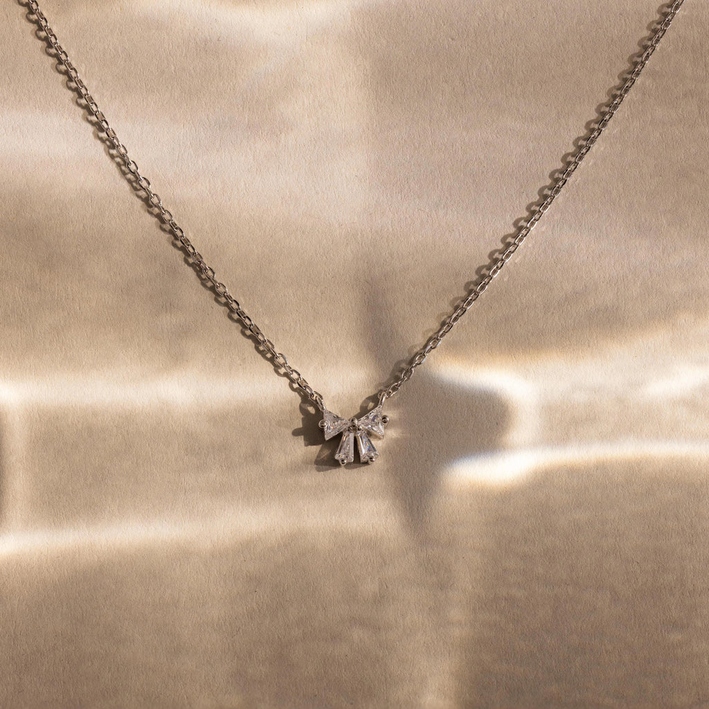 Diamond Bow Necklace  Silver 18K Gold Plated
