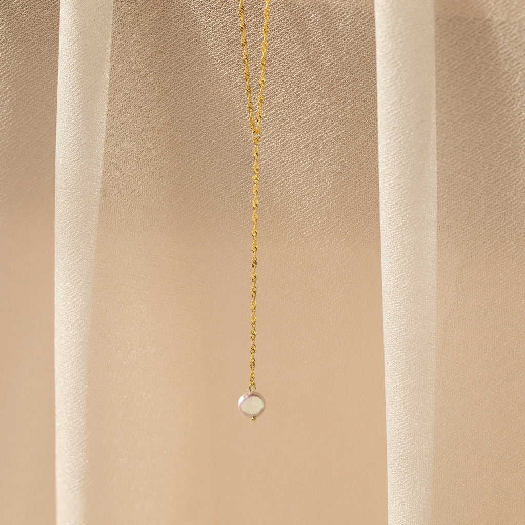 Pearl Lariat Y Necklace Silver 18K Gold Plated