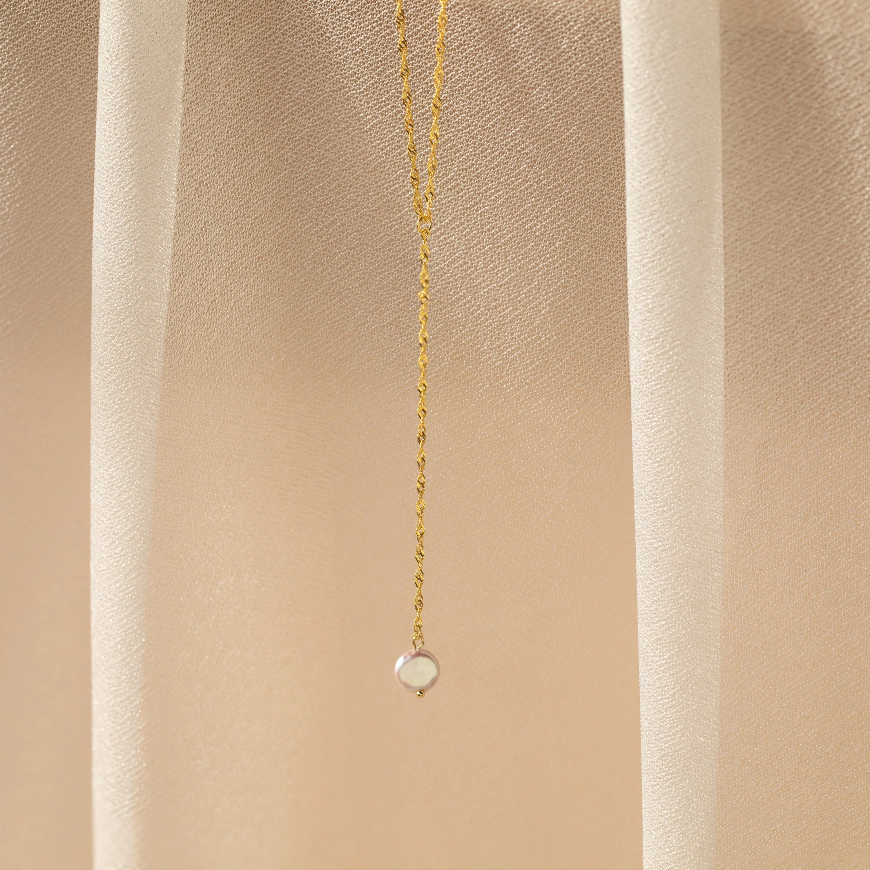Pearl Lariat Y Necklace Silver 18K Gold Plated
