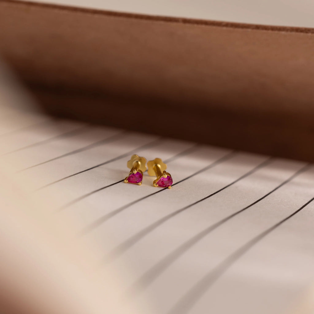 Teardrop Ruby Flatback Studs  Silver 18K Gold Plated