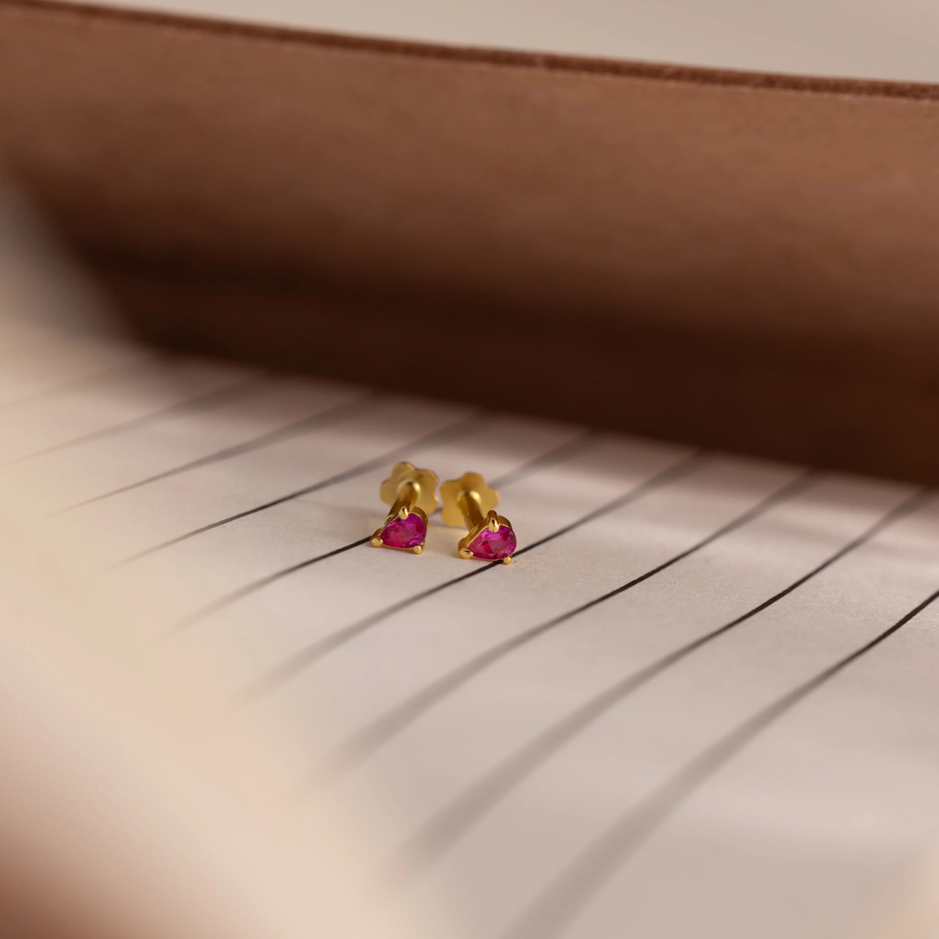 Teardrop Ruby Flatback Studs  Silver 18K Gold Plated