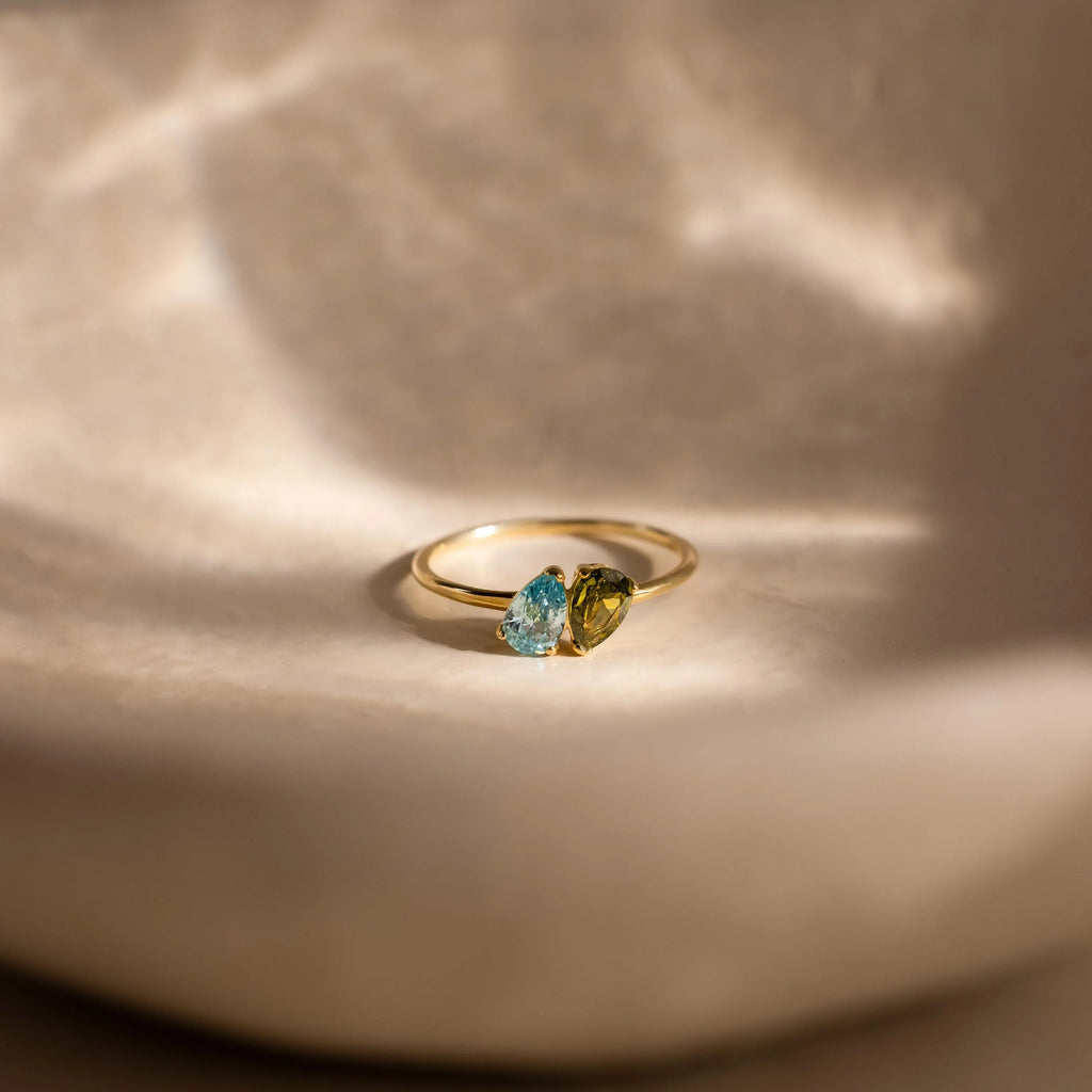 Duo Pear Toi Et Moi Ring Silver 18K Gold Plated