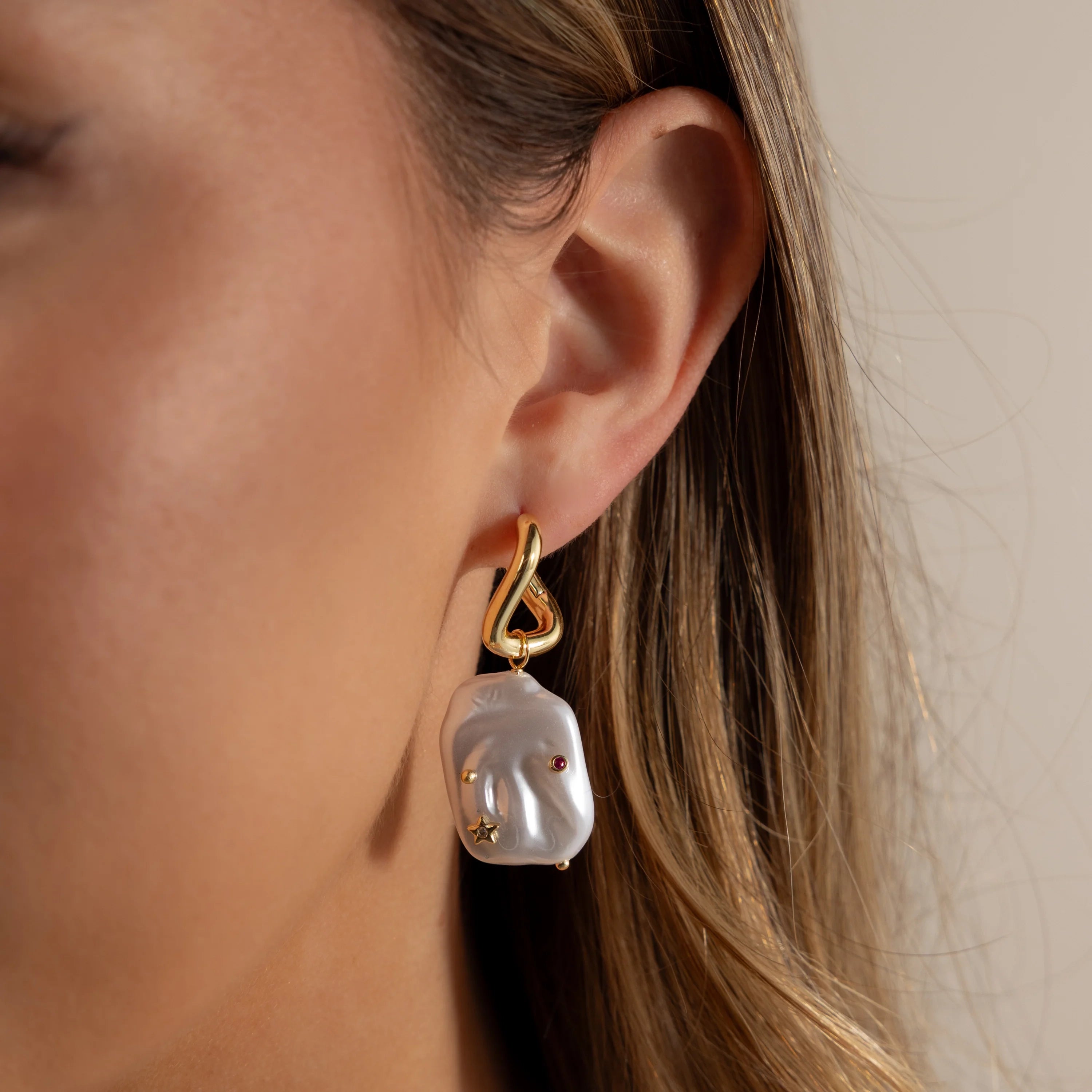 Celestial Baroque Pearl Charm Hoops Silver 18K Gold Plated