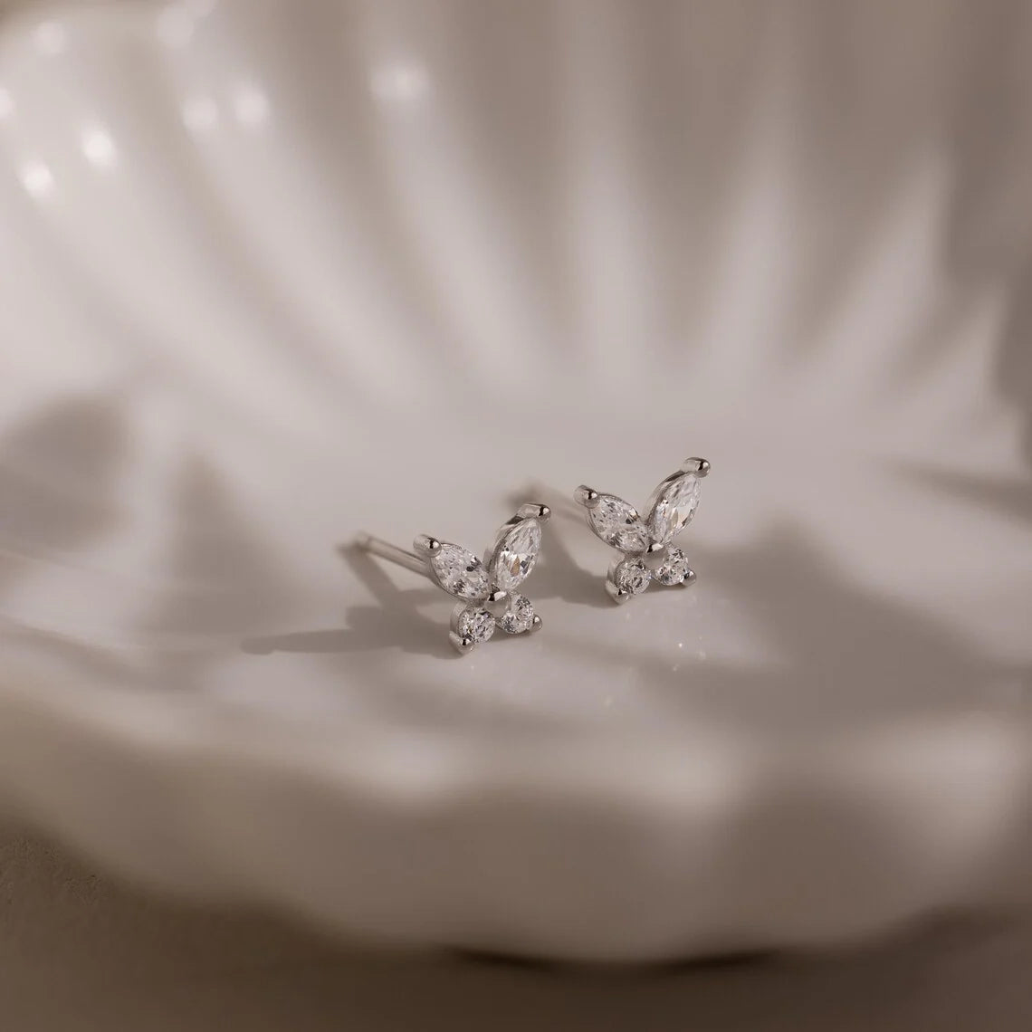 Butterfly Diamond Studs Silver 18K Gold Plated