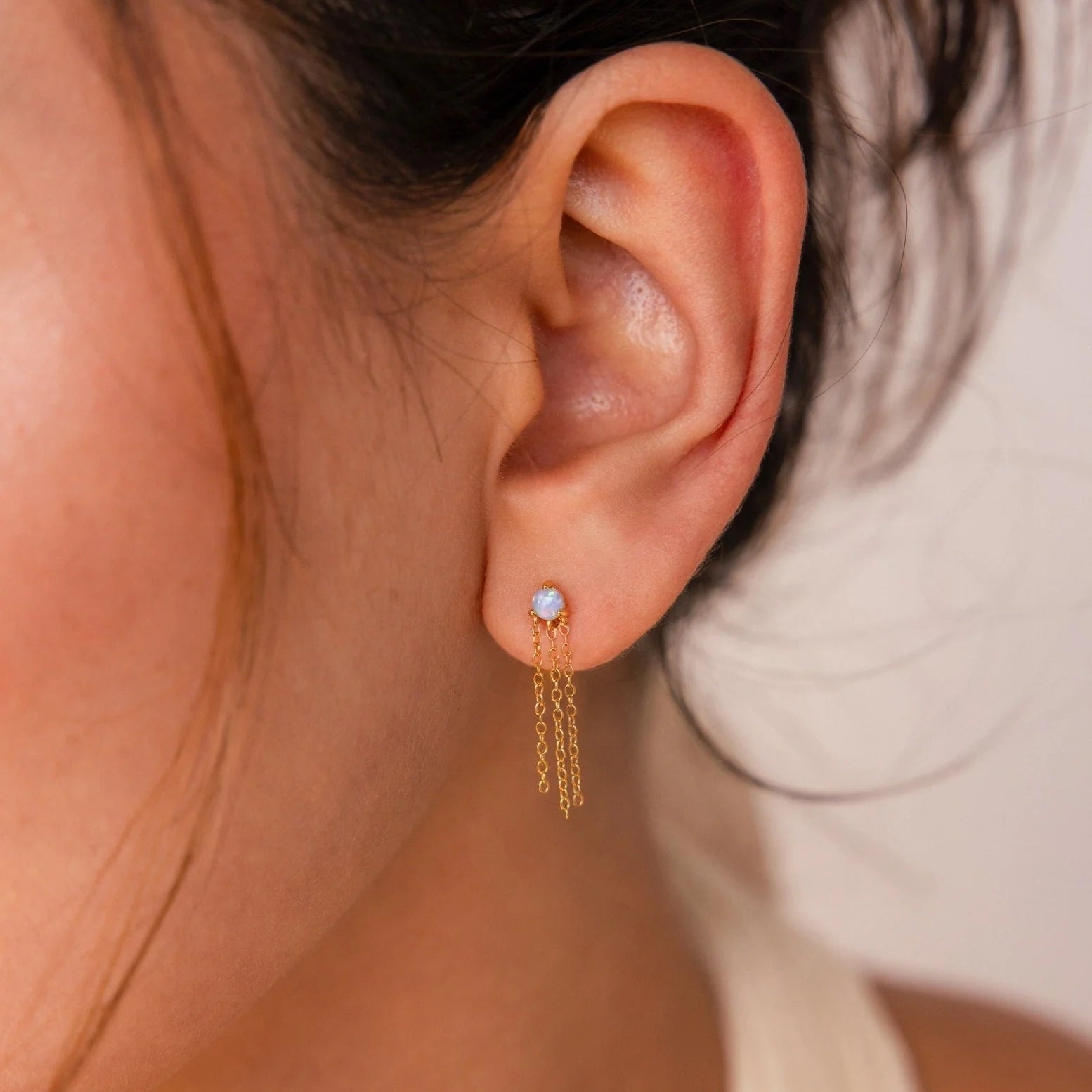 Opal Chain Earrings Silver 18K Gold Plated