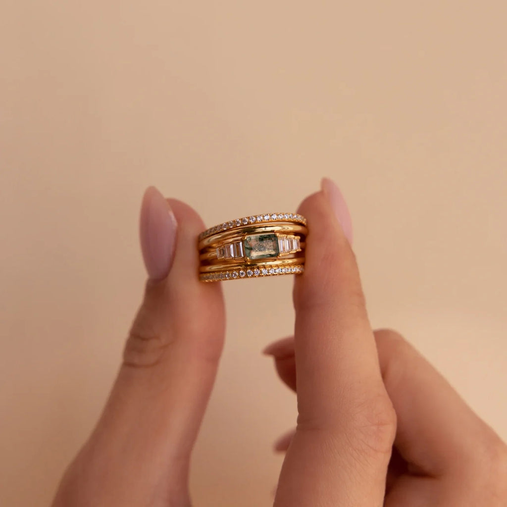 Diamond Agate Statement Ring Silver 18K Gold Plated