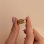 Diamond Agate Statement Ring Silver 18K Gold Plated