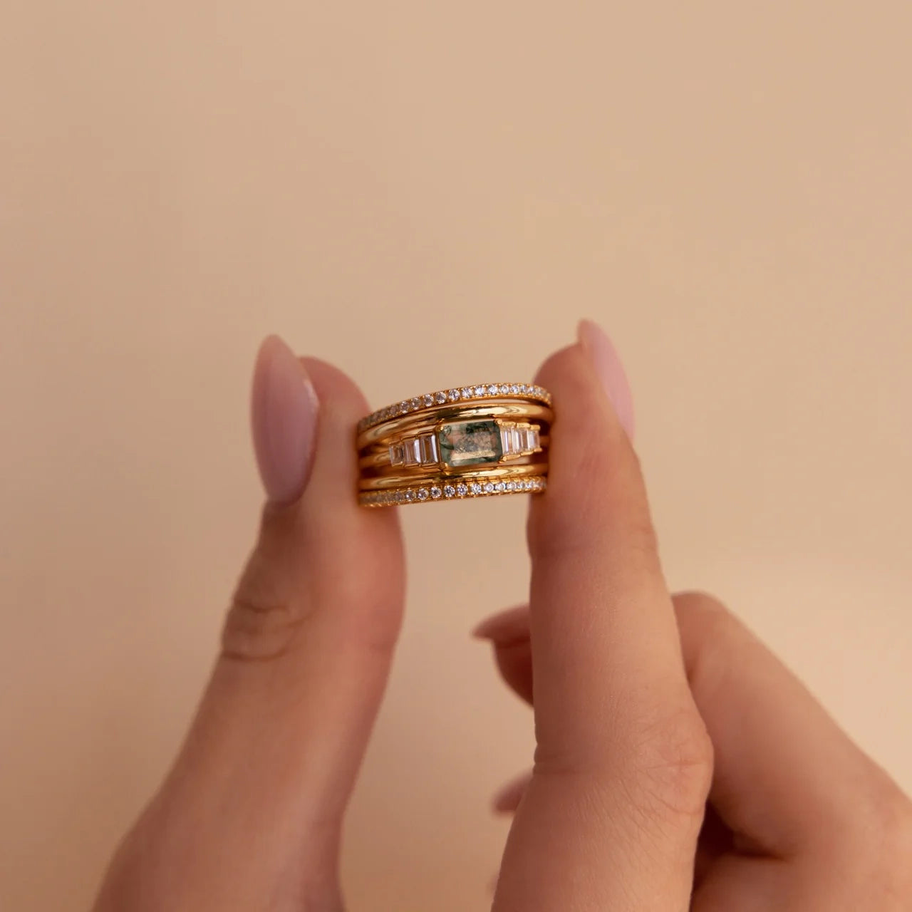 Diamond Agate Statement Ring Silver 18K Gold Plated