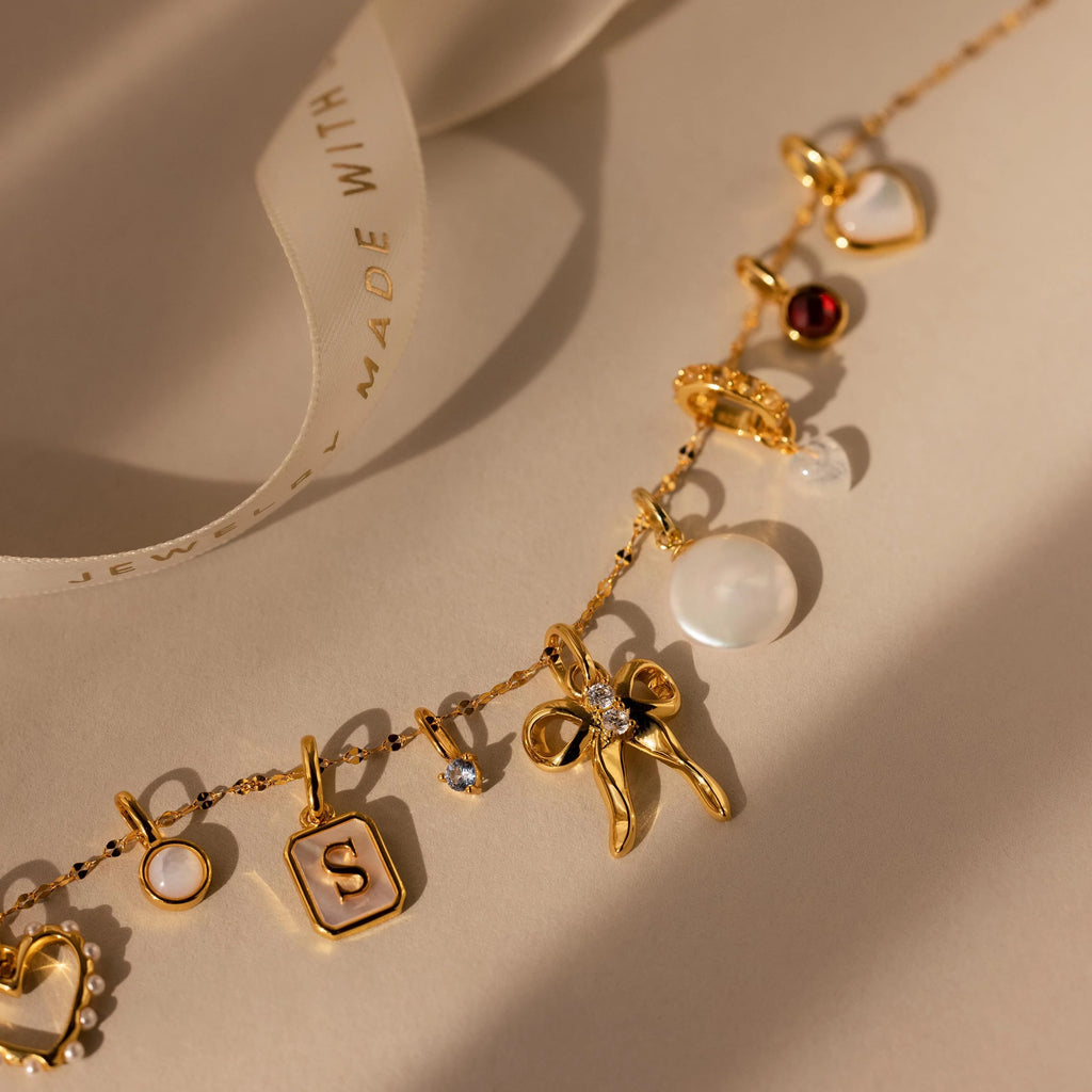 Diamond Bow Charm Silver 18K Gold Plated