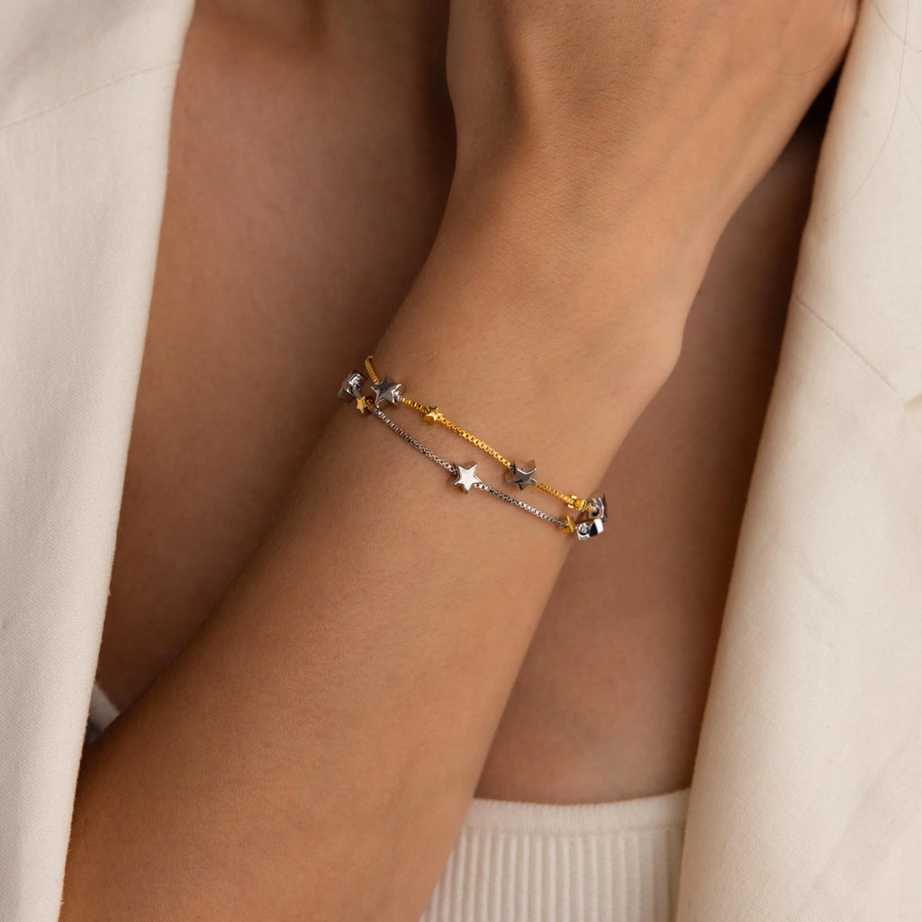 Mixed Metal Star Bracelet Silver 18K Gold Plated