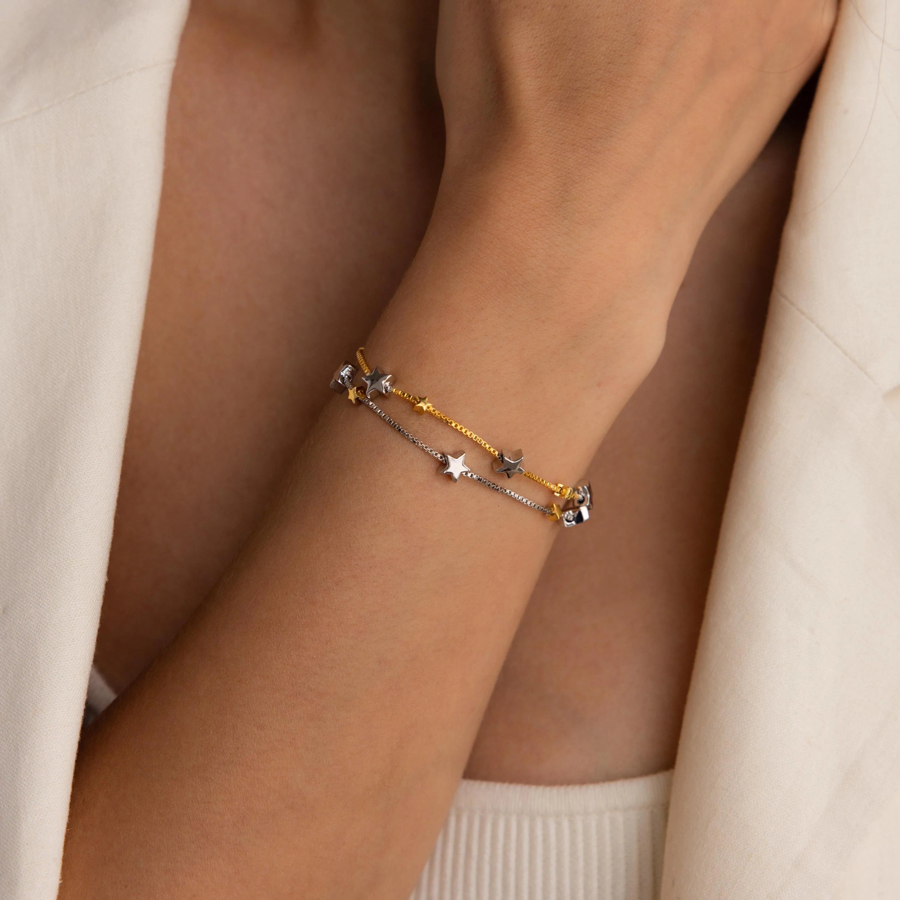Mixed Metal Star Bracelet Silver 18K Gold Plated
