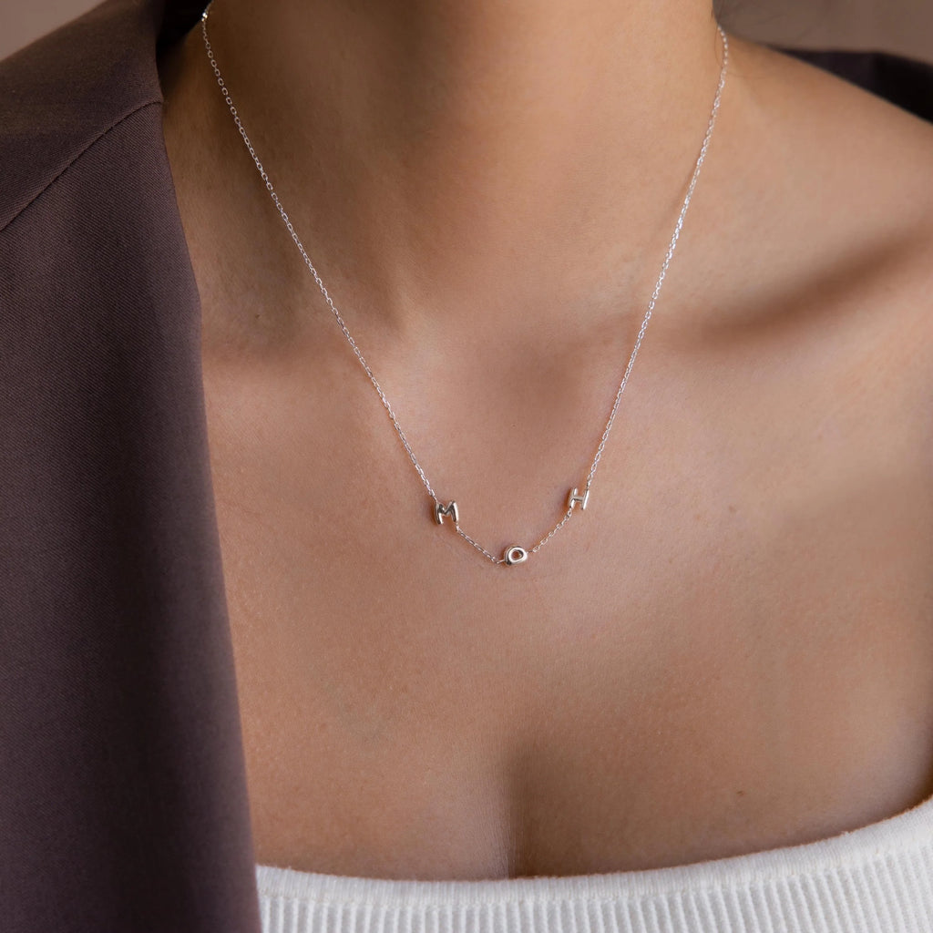 Multiple Bubble Letter Necklace Silver 18K Gold Plated