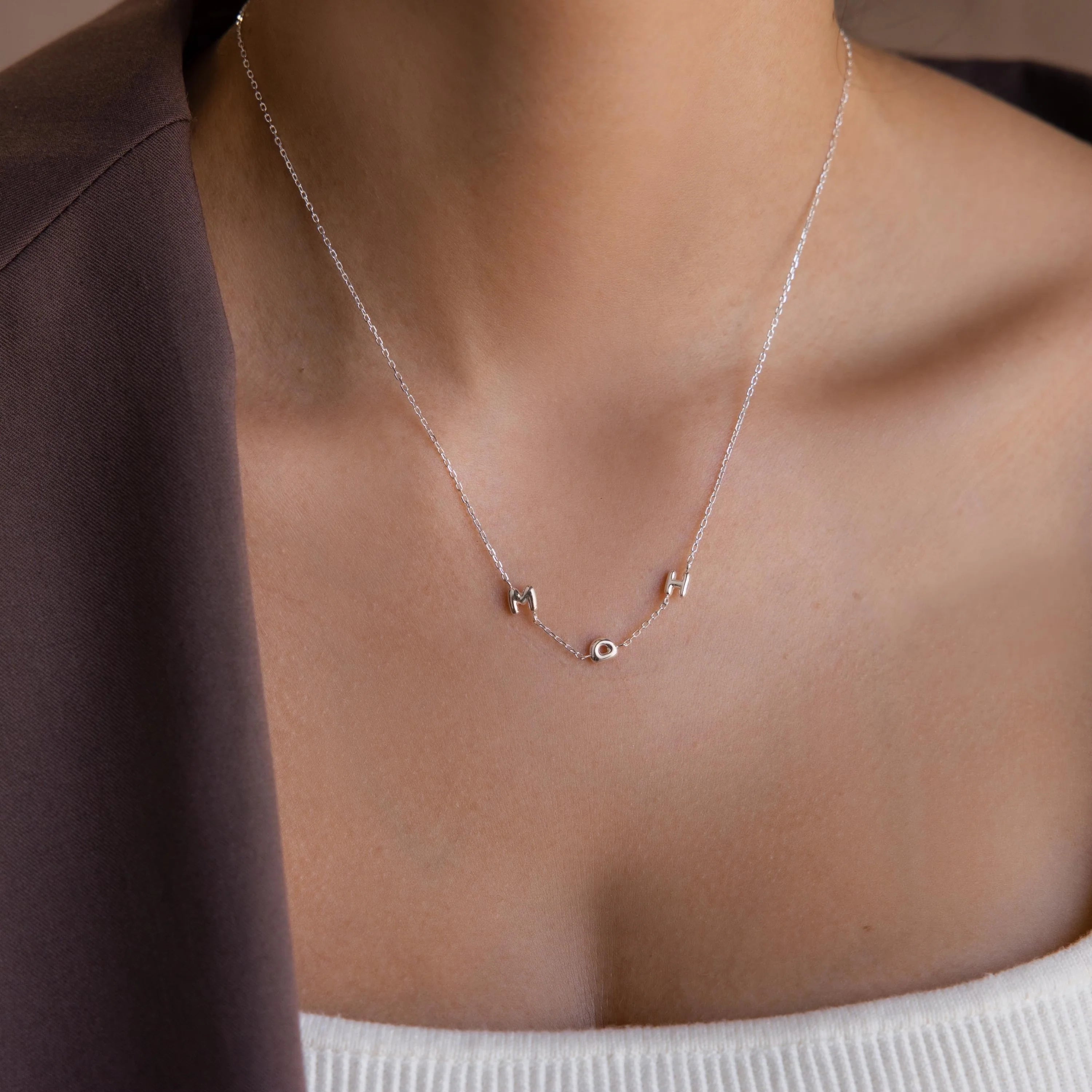 Multiple Bubble Letter Necklace Silver 18K Gold Plated