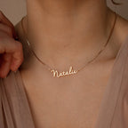 Nella Name Box Chain Necklace Silver 18K Gold Plated