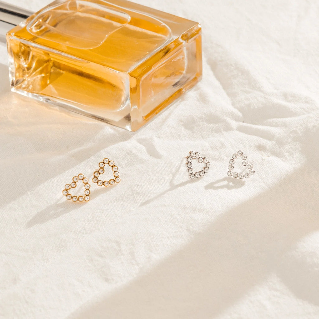 Pearl Heart Studs Silver 18K Gold Plated