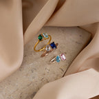Open Toi et Moi Birthstone Ring Silver 18K Gold Plated