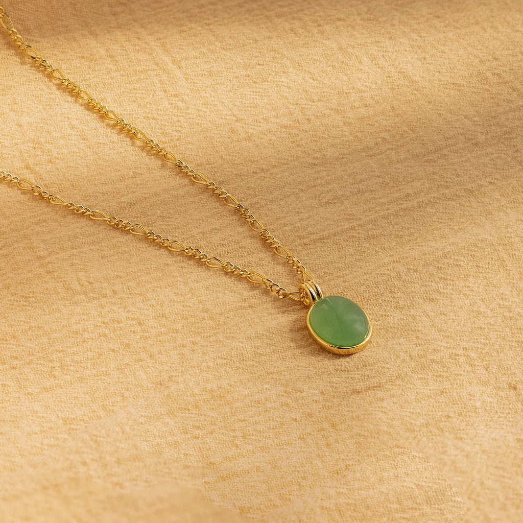 Jade Oval Pendant Necklace Silver 18K Gold Plated