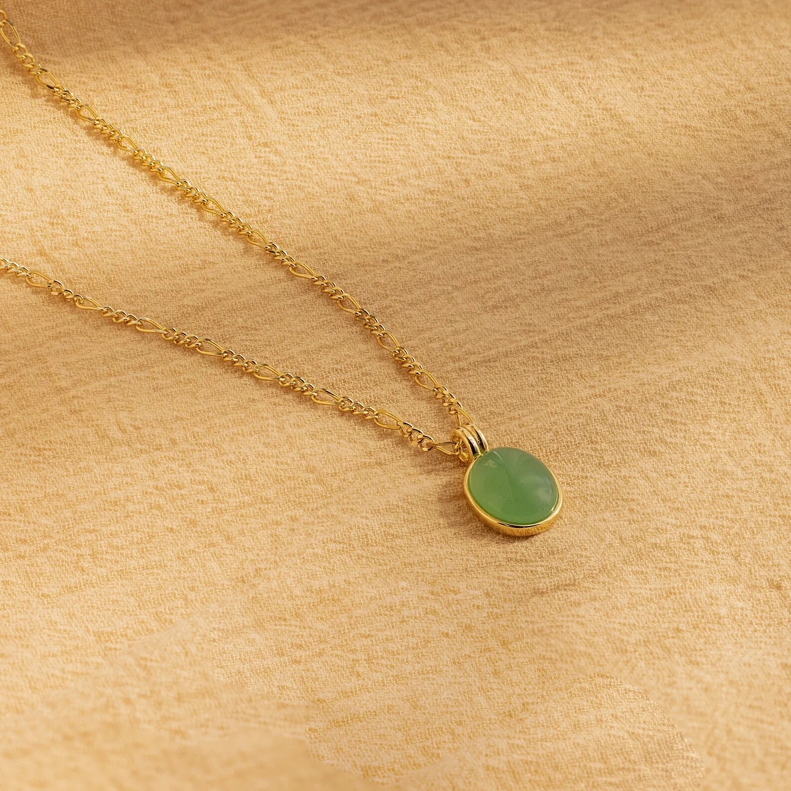 Jade Oval Pendant Necklace Silver 18K Gold Plated