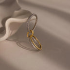 Pave Mixed Metal Linked Ring Set Silver 18K Gold Plated