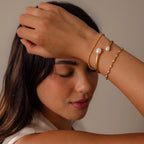 Shell Pearl Cuff Bracelet Silver 18K Gold Plated