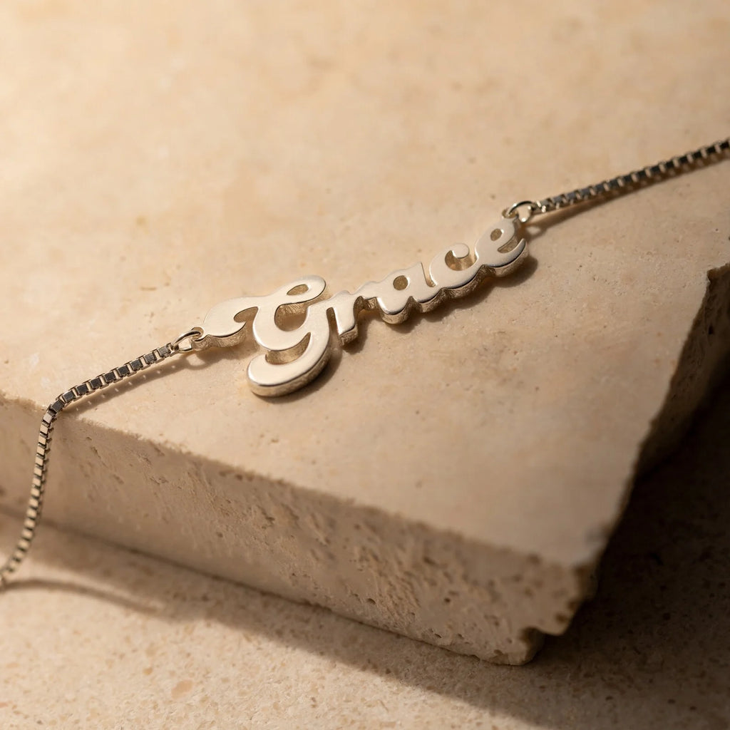Groovy Name Box Chain Necklace Silver 18K Gold Plated
