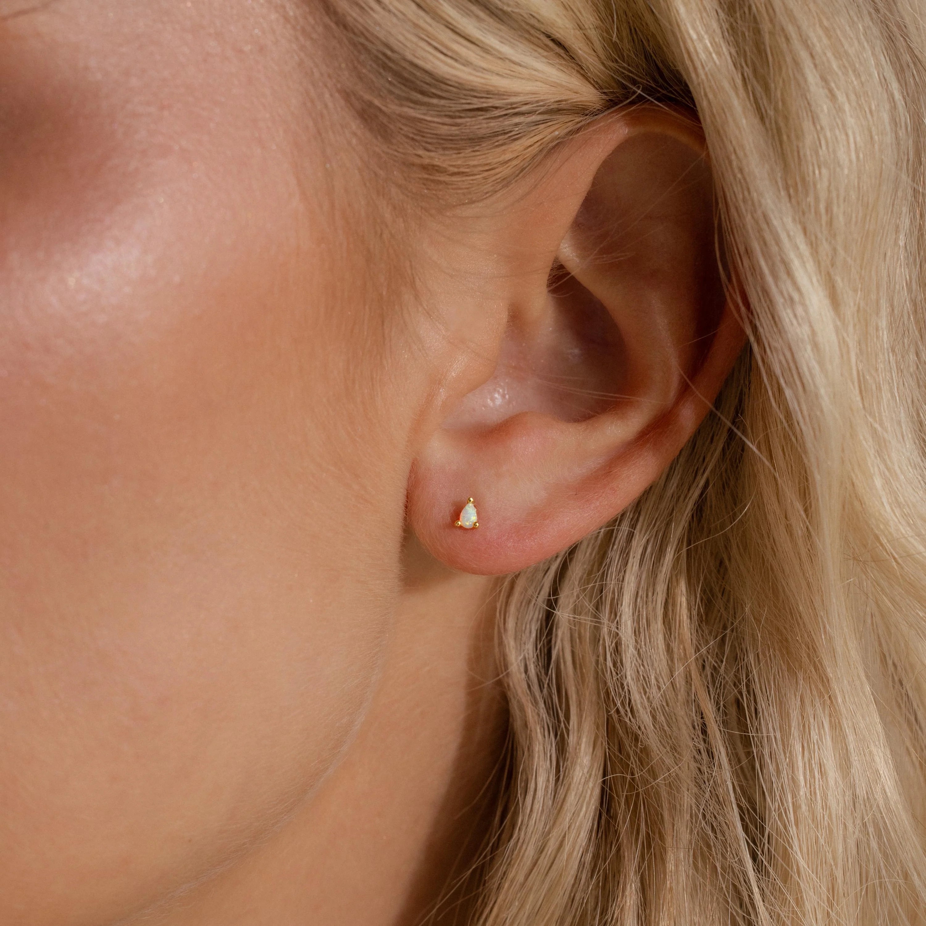 Opal Teardrop Flatback Studs Silver 18K Gold Plated