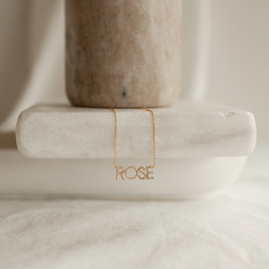 Pave Name Necklace Silver 18K Gold Plated