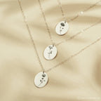 Oval Birth Flower Necklace Silver 18K Gold Plated
