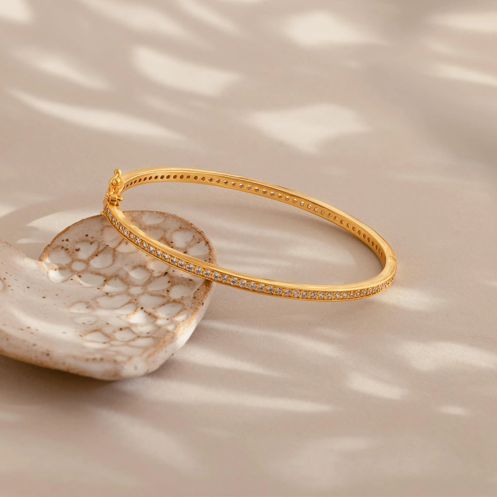 Diamond Tennis Bangle Silver 18K Gold Plated