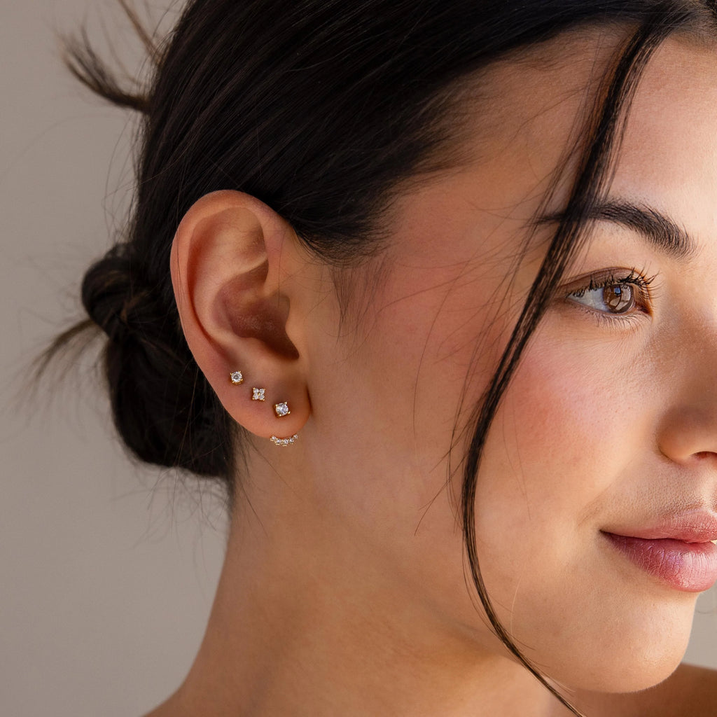Round Diamond Ear Jackets Silver 18K Gold Plated