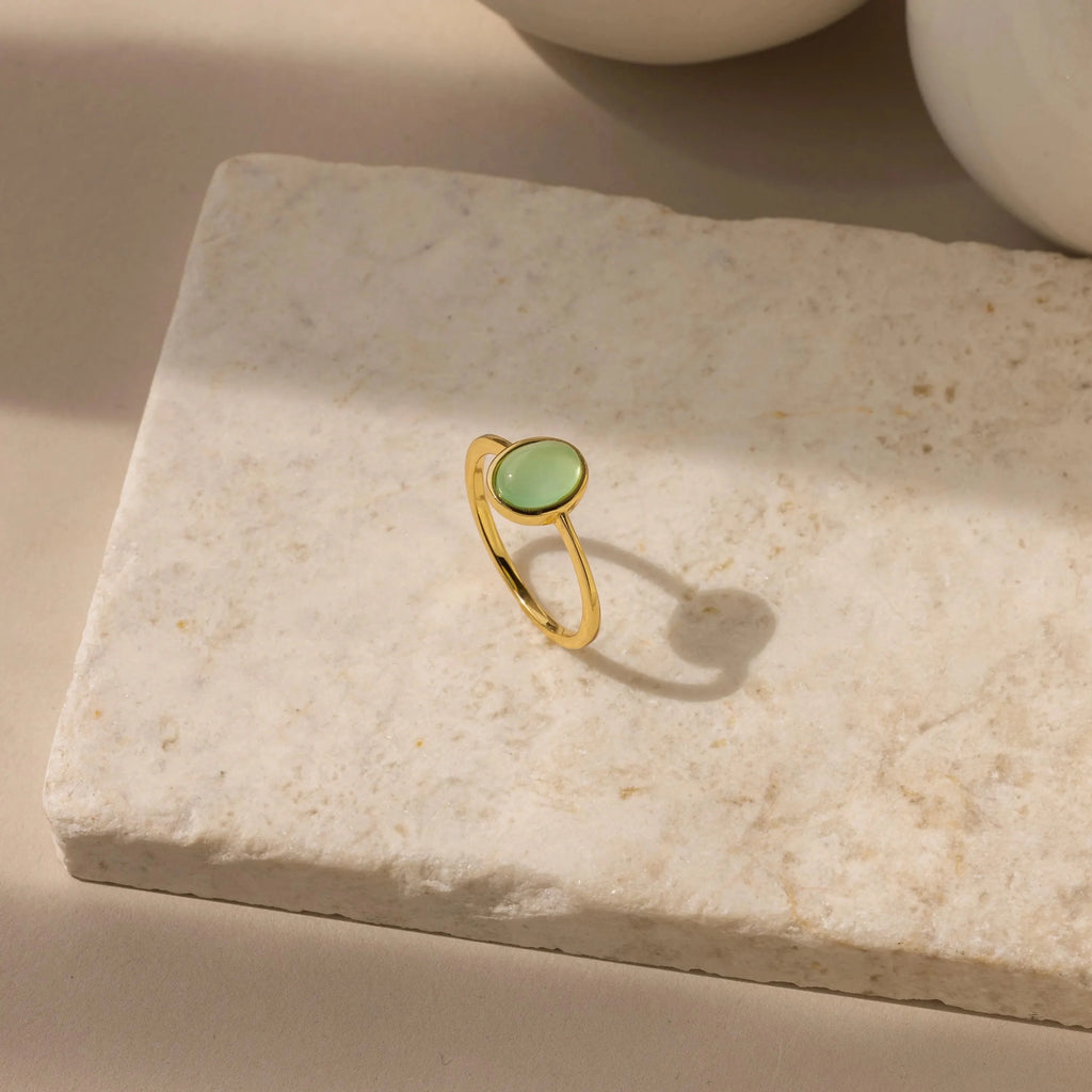 Jade Oval Ring Silver 18K Gold Plated