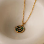 Malachite Compass Locket Necklace Silver 18K Gold Plated