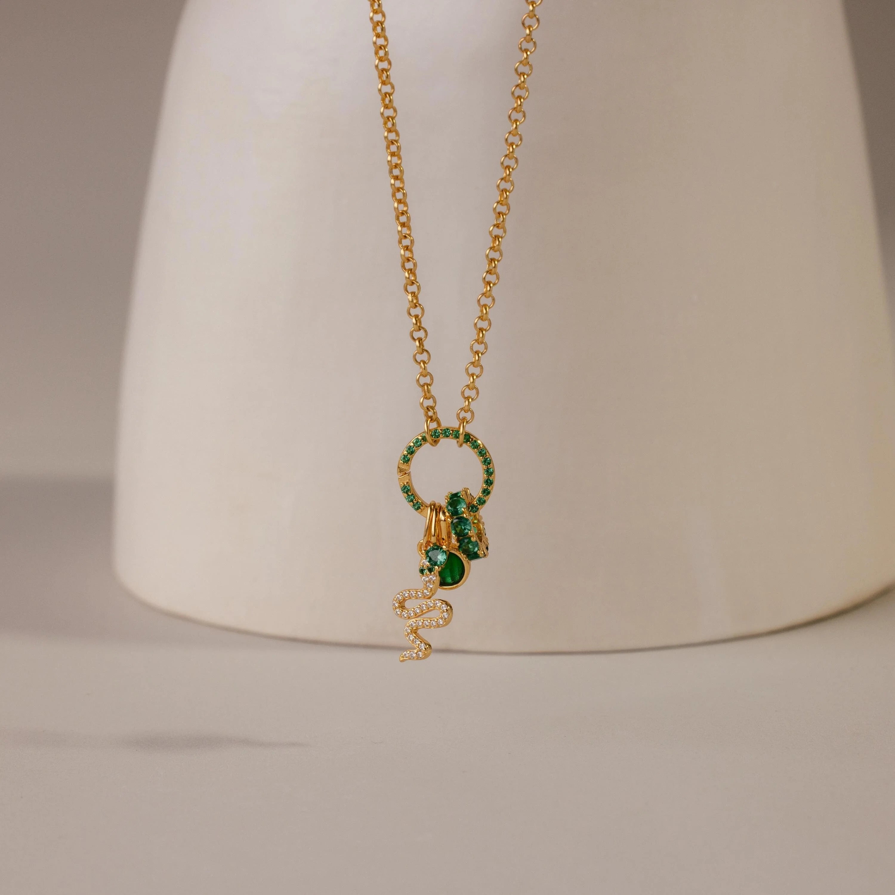 Pave Emerald Charm Clip Silver 18K Gold Plated