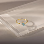 Teardrop Aquamarine & Pearl Ring Silver 18K Gold Plated