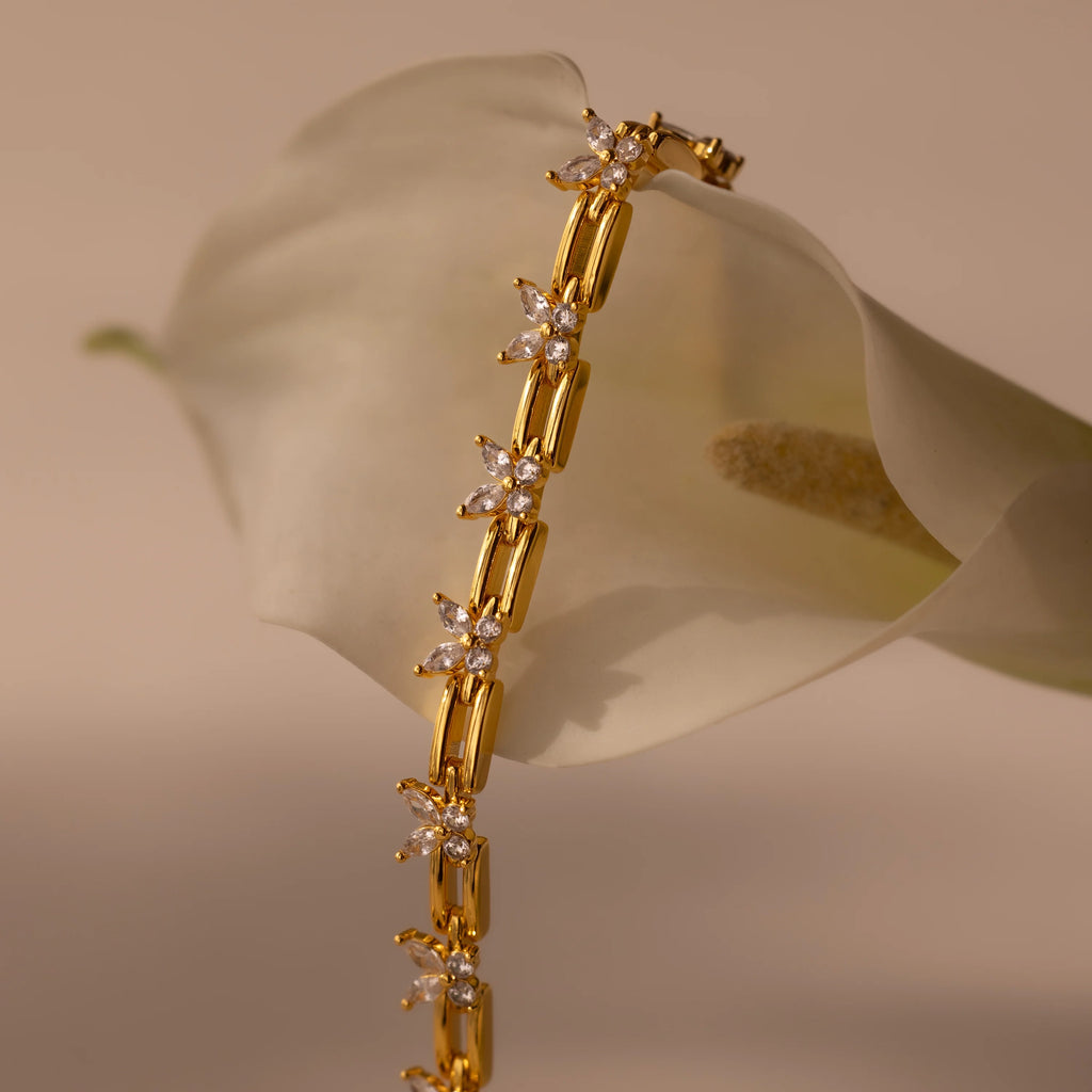 Diamond Butterflies Links Bracelet Silver 18K Gold Plated