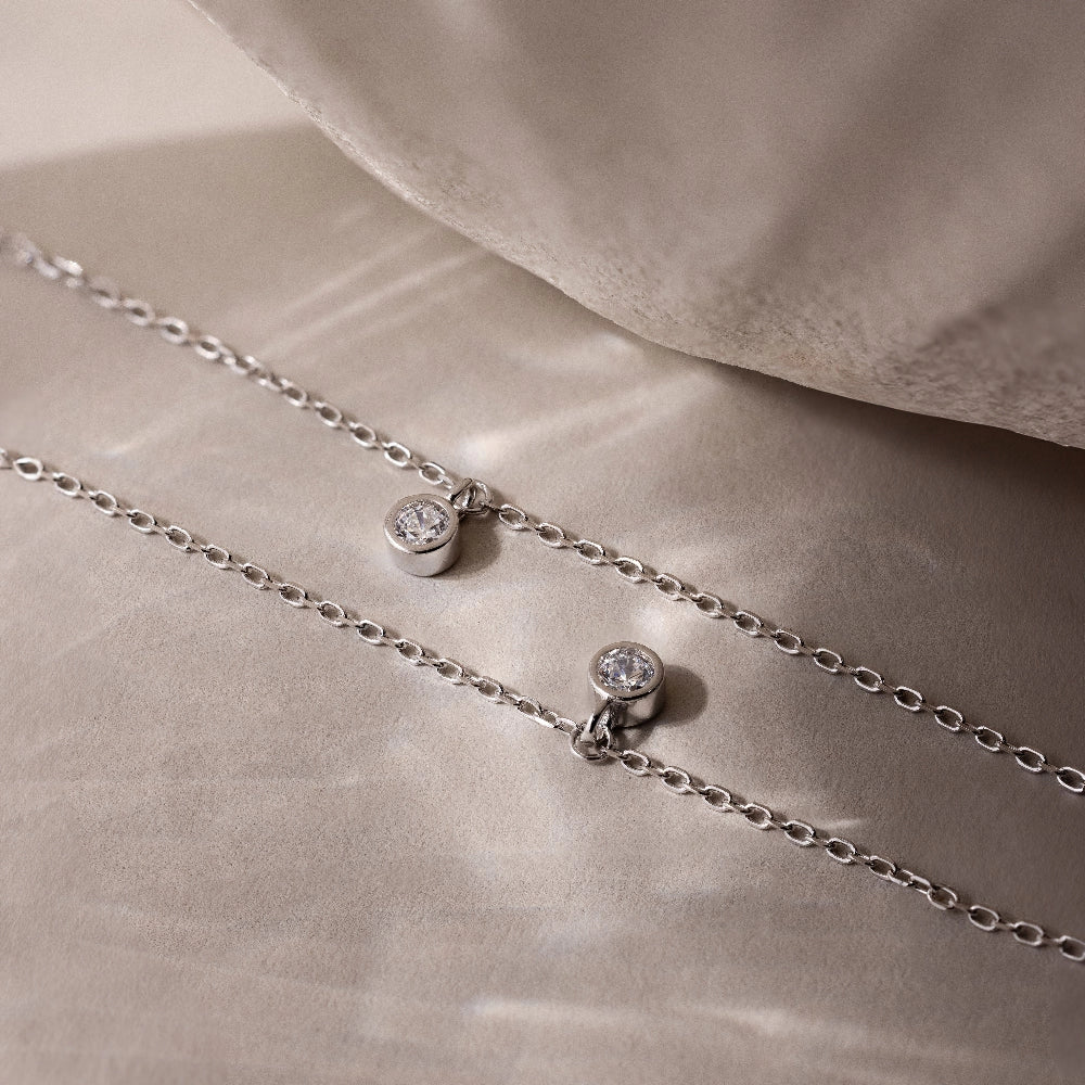 Diamond Station Necklace Silver 18K Gold Plated