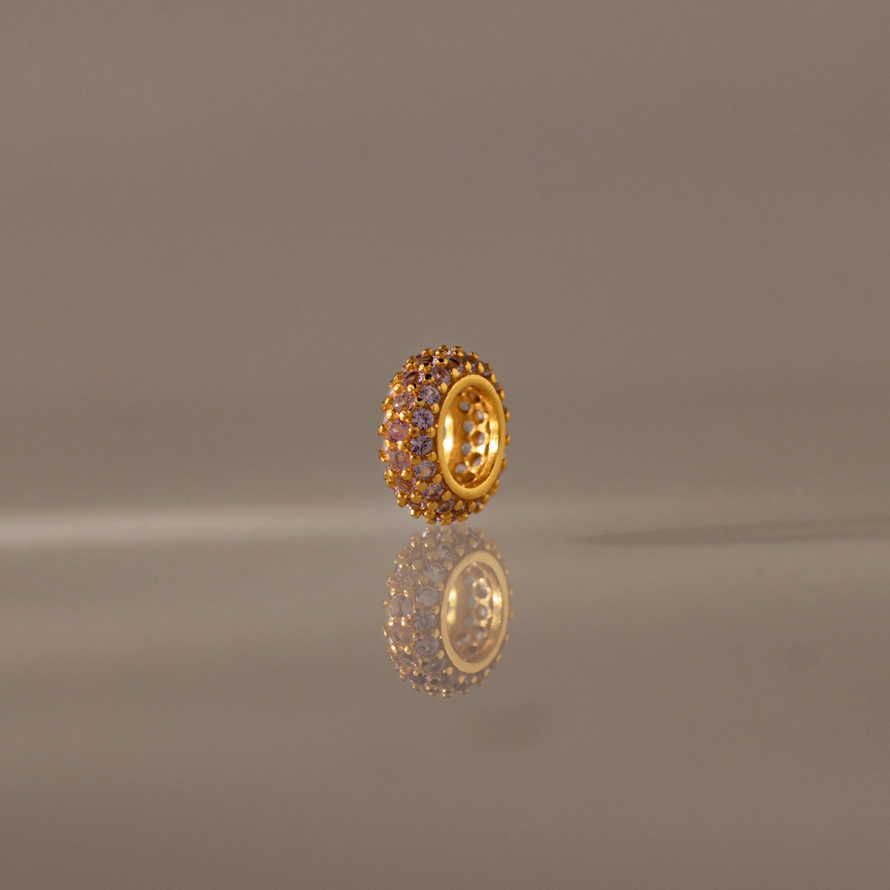 Pave Birthstone Charm Spacer Silver 18K Gold Plated