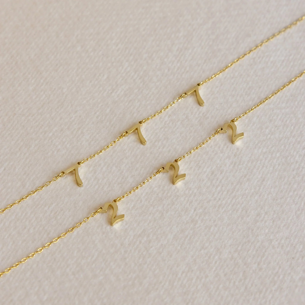 Alice Spaced Number Necklace Silver 18K Gold Plated