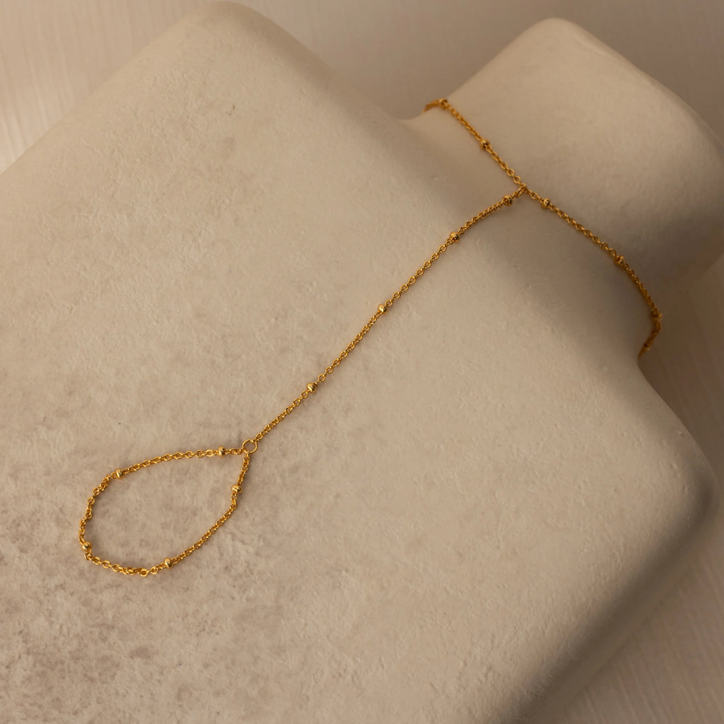 Beaded Hand Chain Bracelet Silver 18K Gold Plated