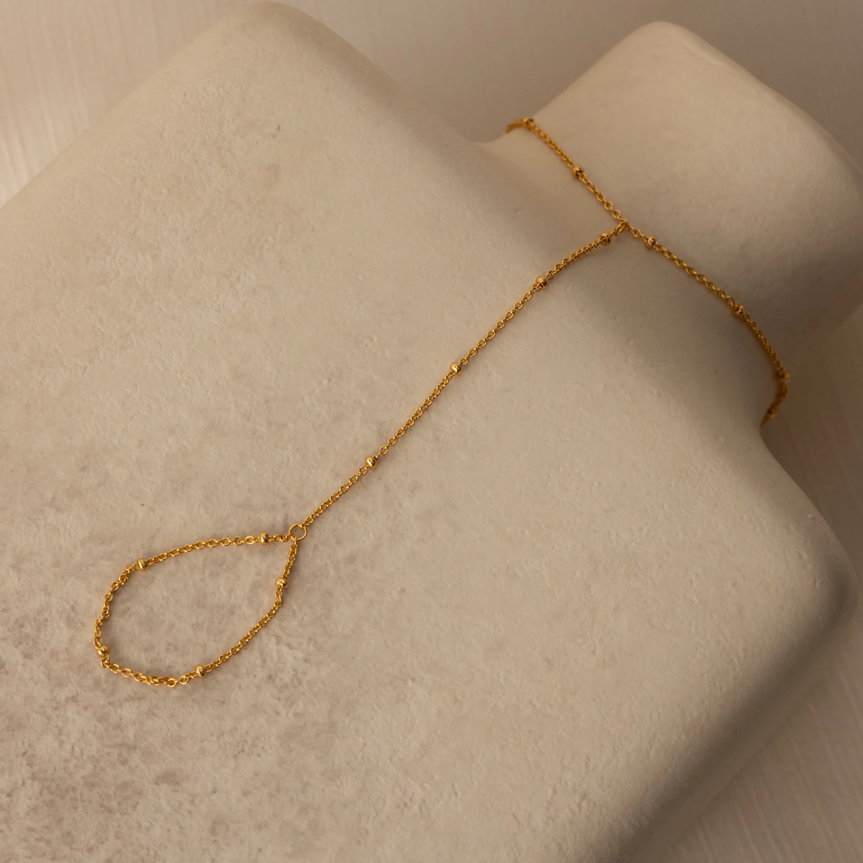 Beaded Hand Chain Bracelet Silver 18K Gold Plated