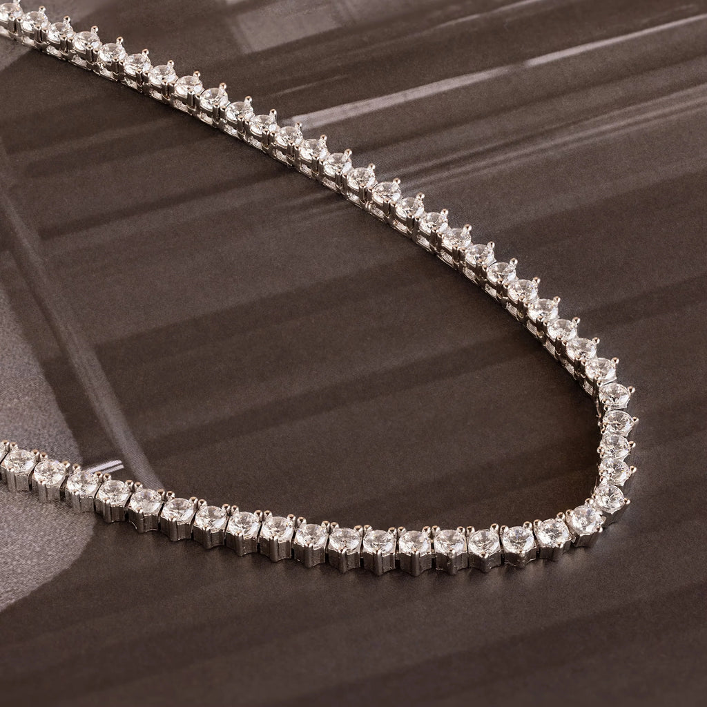 Diamonds 3 Prong Tennis Necklace Silver 18K Gold Plated